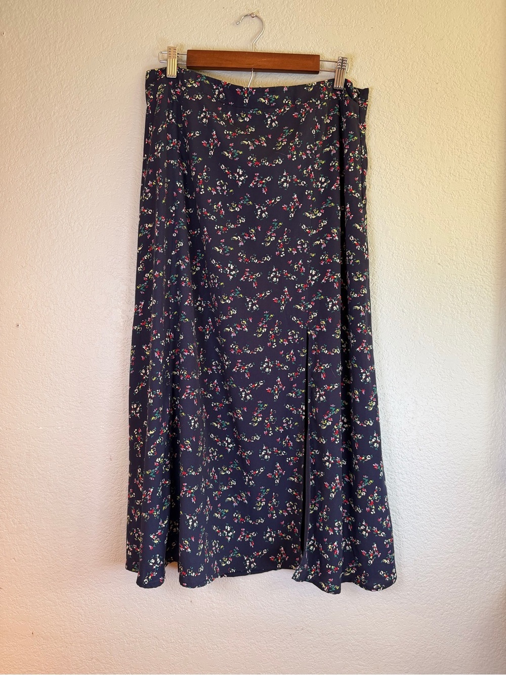 Lulus Navy Blue Red White Floral Print A-Line Full Flowy Preppy Midi Skirt XL